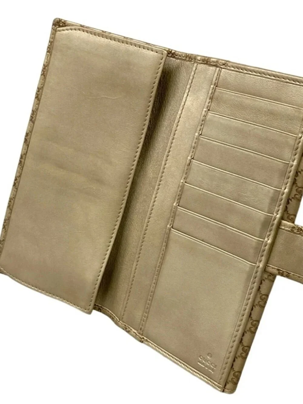 GUCCI Micro-Guccissima / Metal Bar 257012 Gold Leather Long Wallet - Picture 3 of 7